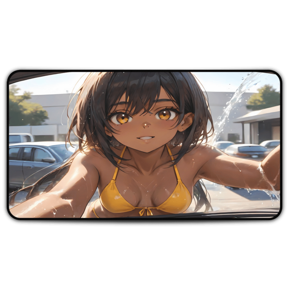 POV Car Wash Sexy Tan Skin Beauty Desk Mat sexy anime girl, lewd waifu artwork