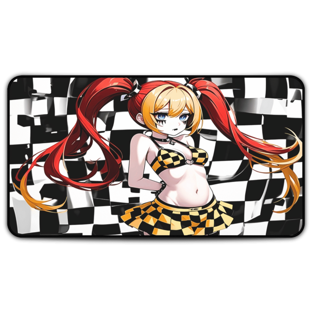 Sexy Yellow Checkered Lingerie Goth Girl Desk Mat sexy anime girl, lewd waifu artwork