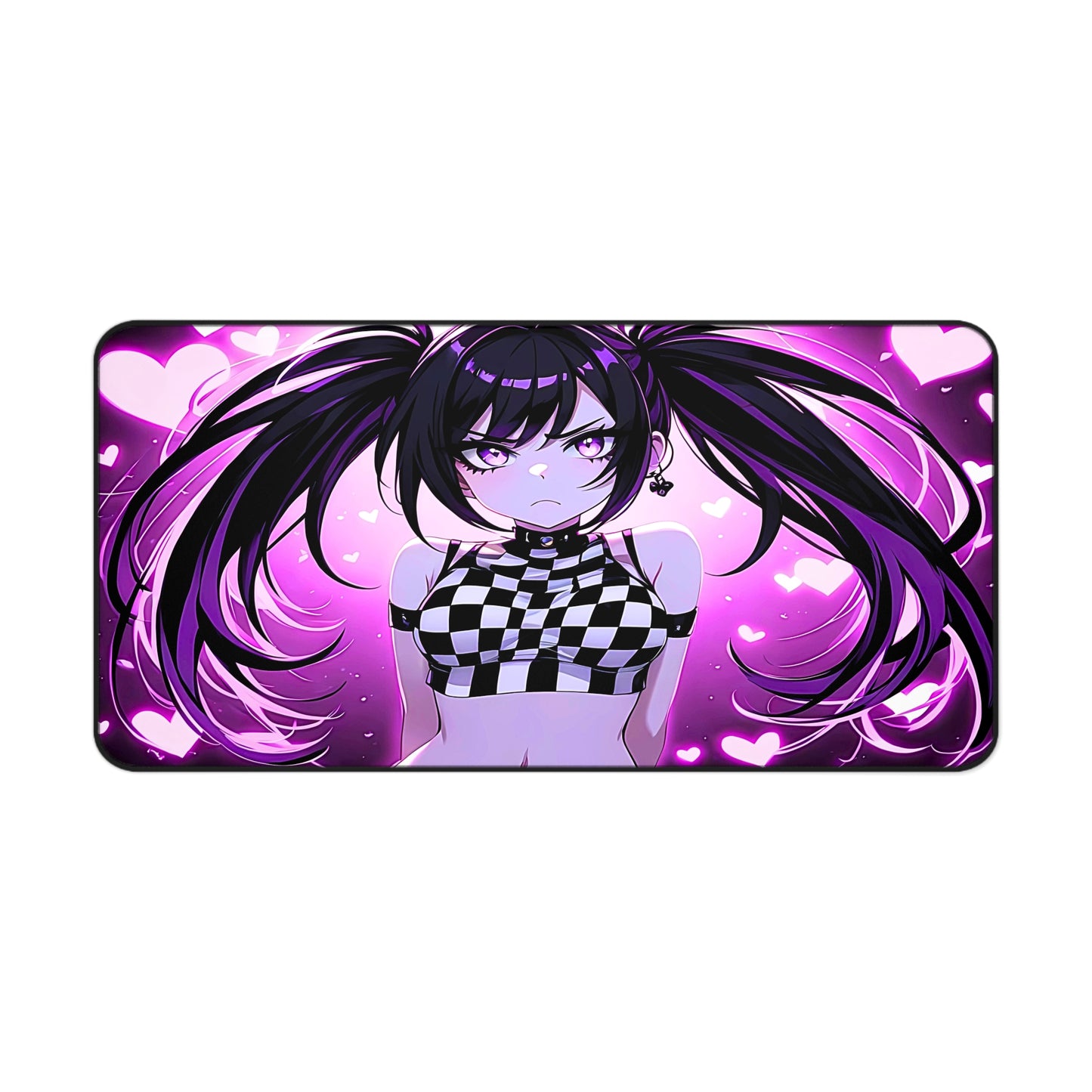 Beautiful Purple Hearts Goth Girl Desk Mat sexy anime girl, lewd waifu artwork