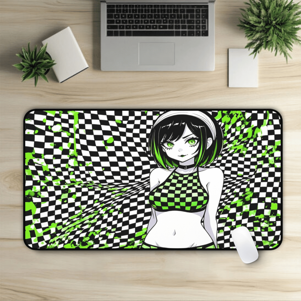 Beautiful Green Hair Goth Waifu Desk Mat sexy anime girl, lewd waifu artwork