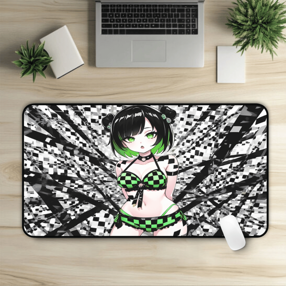 Cute Green Lingerie Goth Girl Desk Mat sexy anime girl, lewd waifu artwork