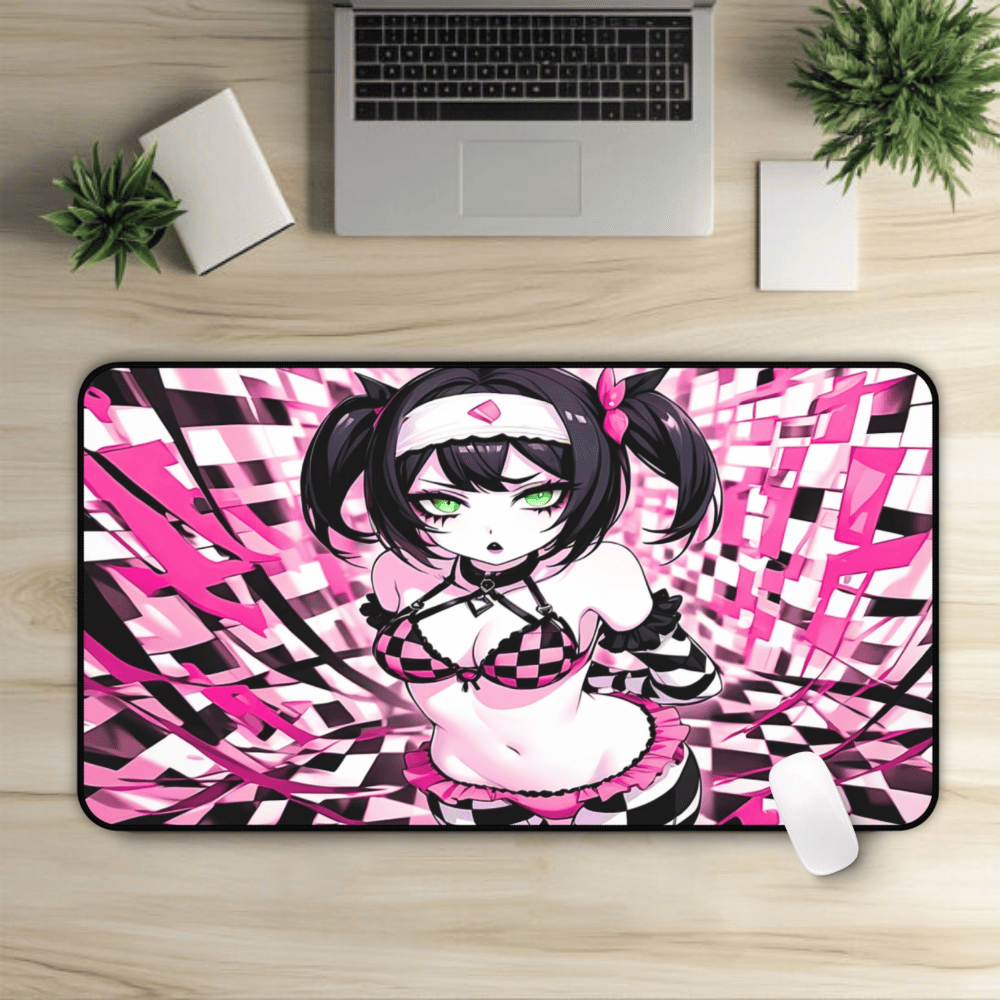 Cute Pink Anime Goth Girl Desk Mat