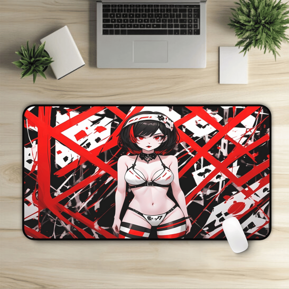 Abstract Goth Girl Desk Mat "Blood Red"