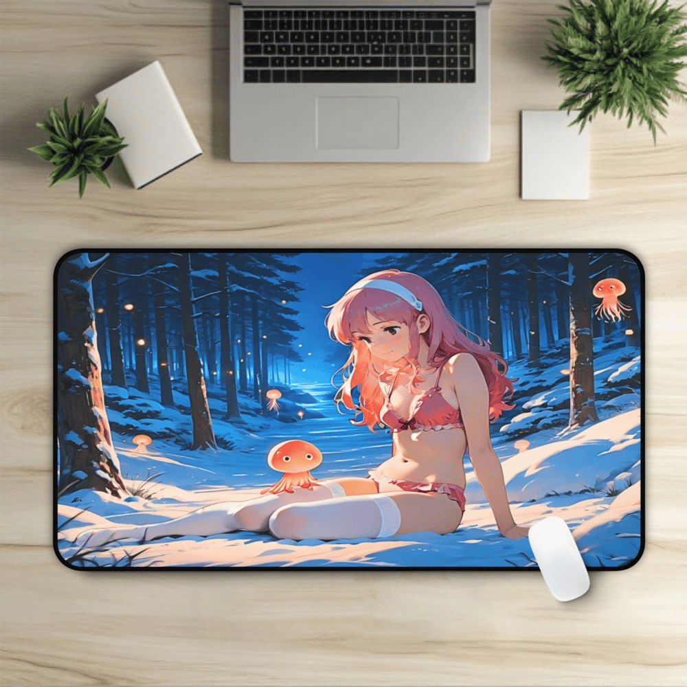 Yumeko – "Our Love Will Never Die" Lewd Anime Desk Mat anime desk mat with dreamy waifu illustration in classic anime style, featuring a beautiful Japanese anime girl and soft aesthetic design