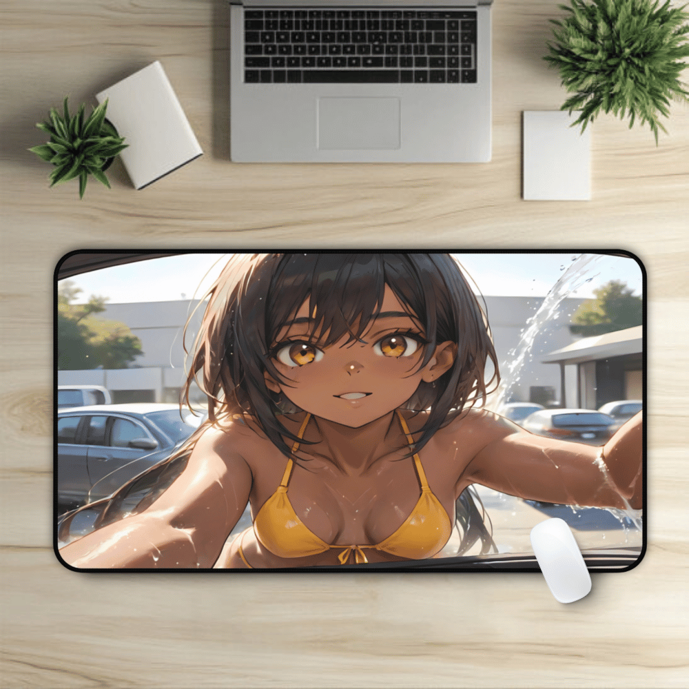 POV Car Wash Sexy Tan Skin Beauty Desk Mat sexy anime girl, lewd waifu artwork