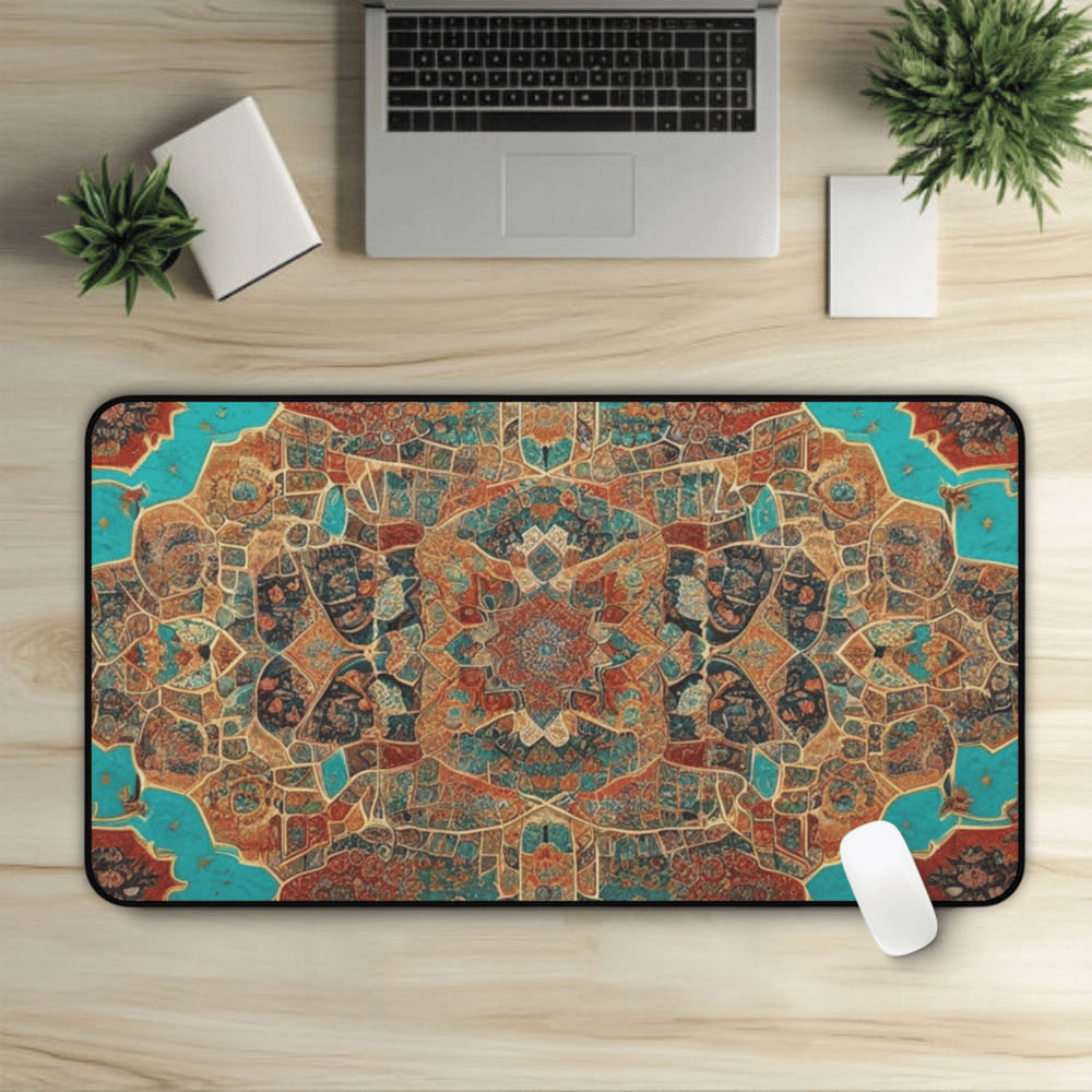 Euphrates Persian Carpet Desk Mat with Arabic, Middle Eastern rug textiles with unique oriental patterns perfect for beautiful desk aesthetics