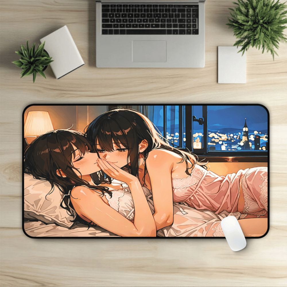 Sleepover Secrets – Lewd Girls in Bed Anime Desk Mat
