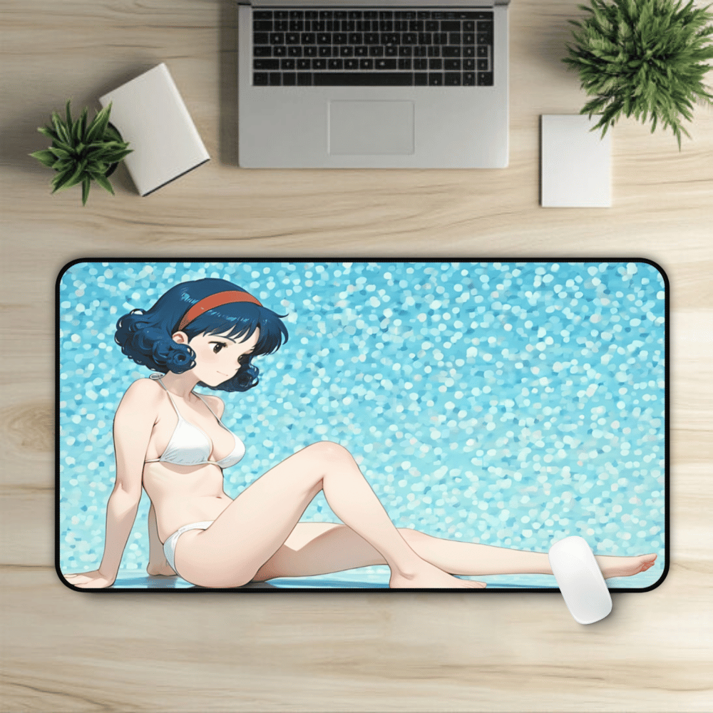 Yumeko – Lewd Dark Hair & White Bikini Anime Waifu Desk Mat