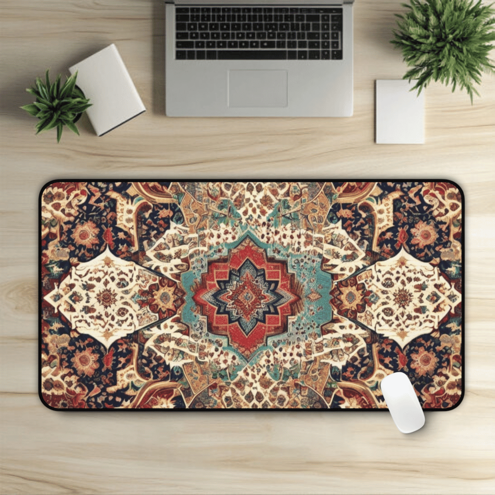 Damascus Market Persian Carpet Desk Mat with Arabic, Middle Eastern rug textiles with unique oriental patterns perfect for beautiful desk aesthetics