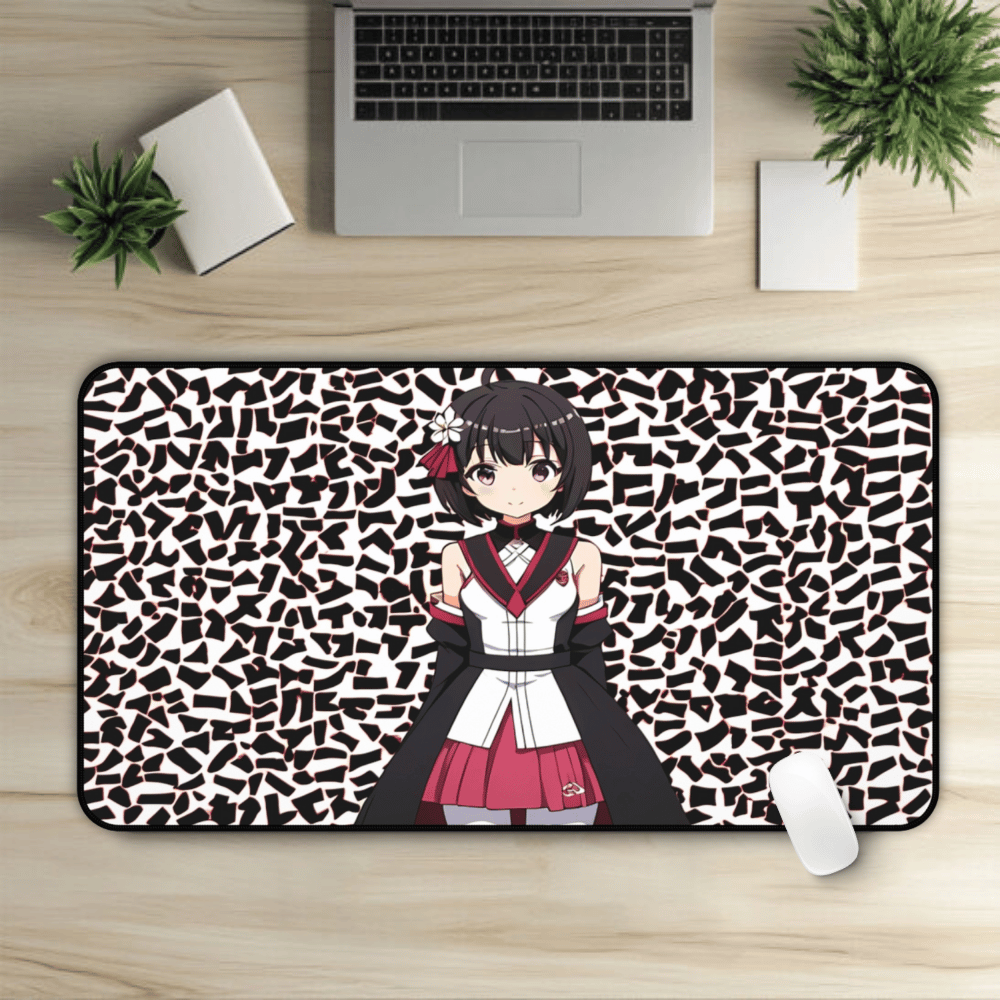 Cute Anime Girl Black & White Pattern Desk Mat sexy anime girl, lewd waifu artwork