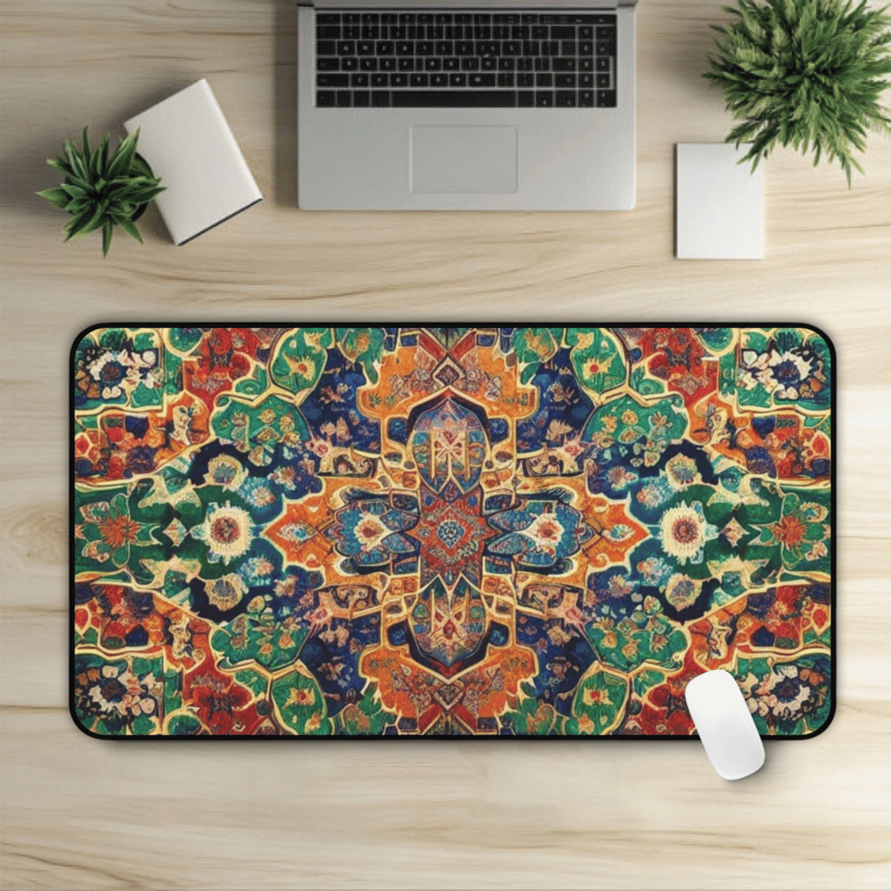 Charm Of Sebek Persian Carpet Desk Mat with Arabic, Middle Eastern rug textiles with unique oriental patterns perfect for beautiful desk aesthetics