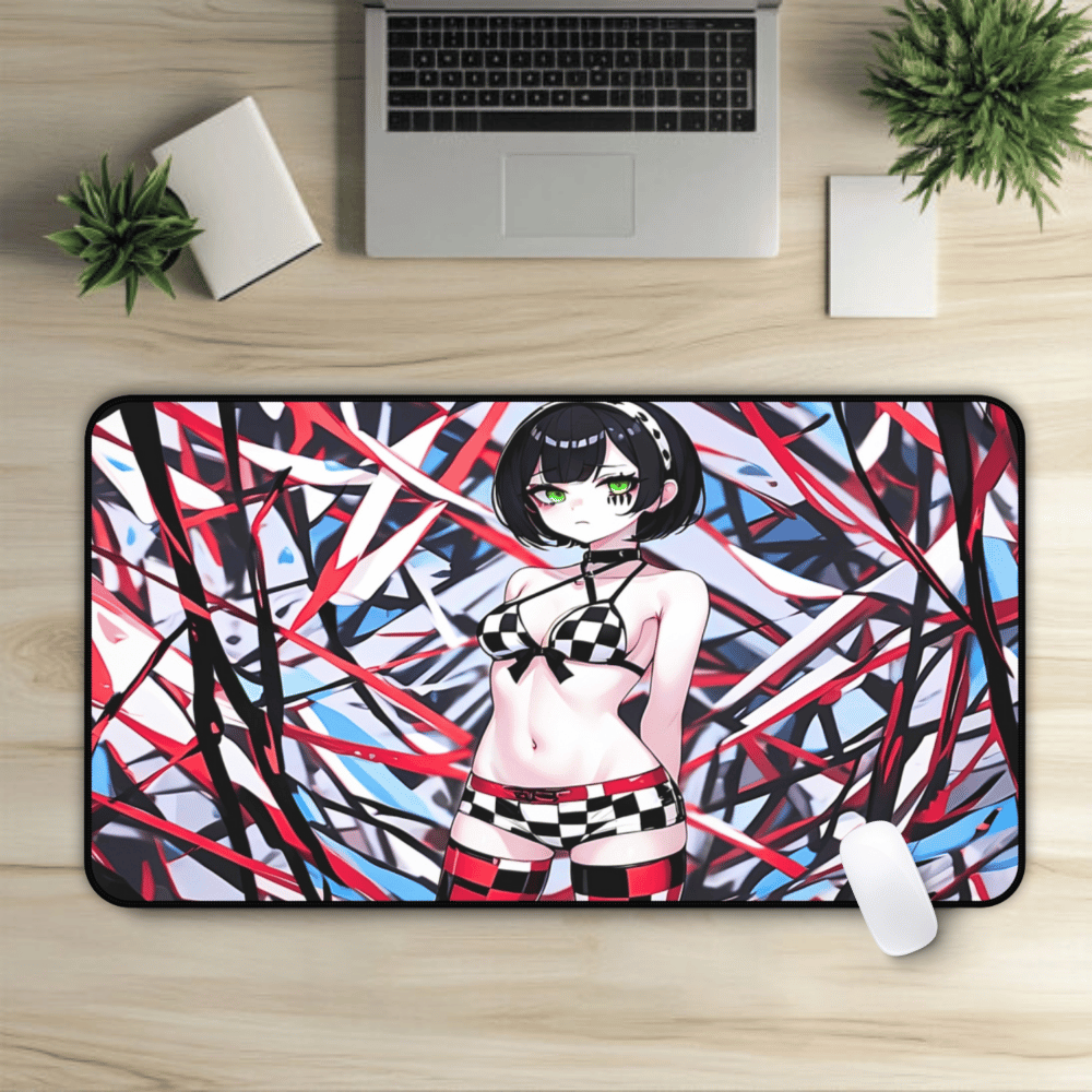 Sexy Rainbow Goth Girl Desk Mat sexy anime girl, lewd waifu artwork