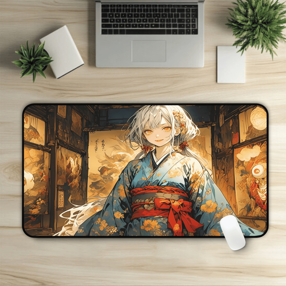 Nihonga - Silver Ghost & Blue Blossom Desk Mat
