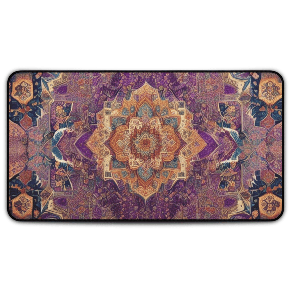 Al-Lat's Love Persian Carpet Desk Mat with Arabic, Middle Eastern rug textiles with unique oriental patterns perfect for beautiful desk aesthetics
