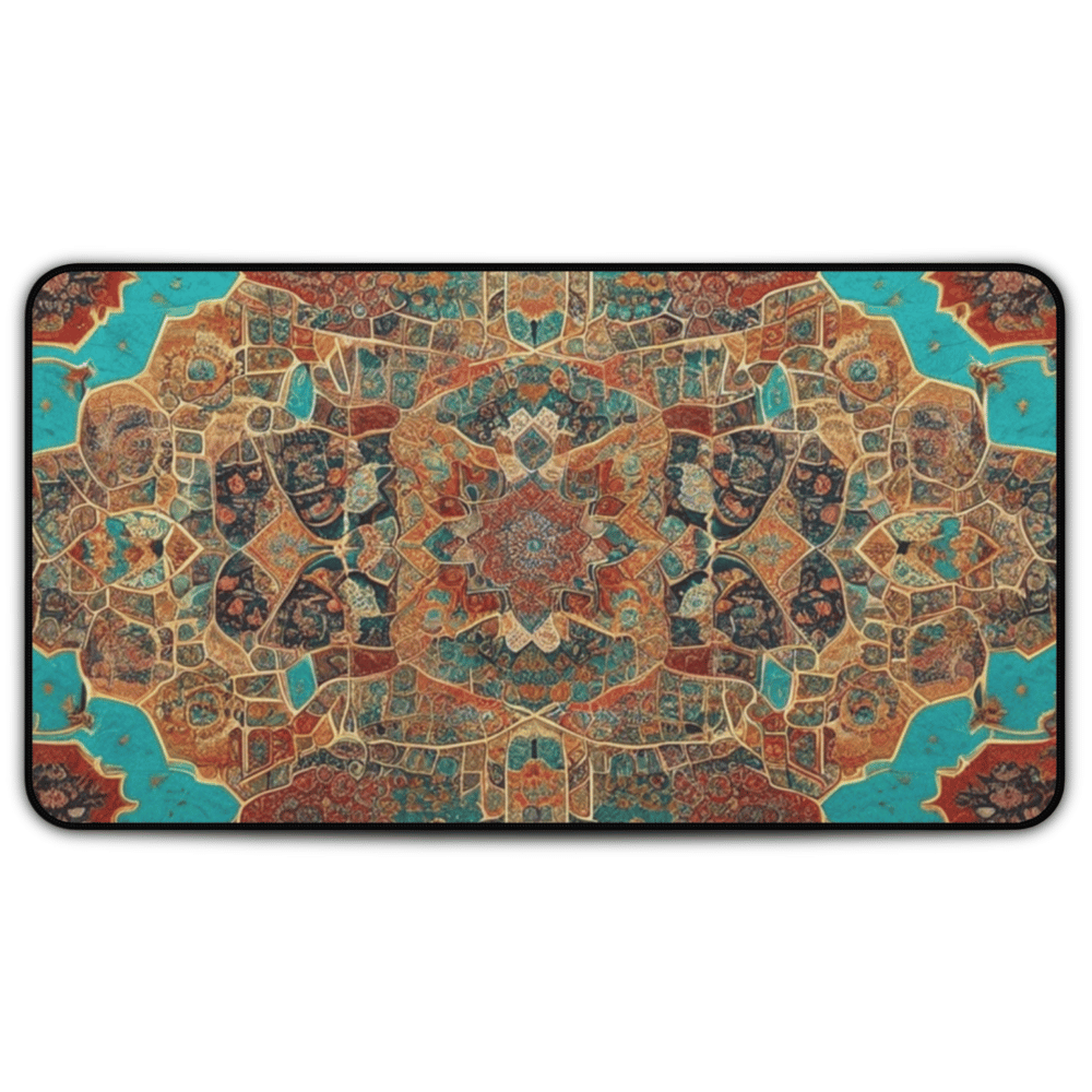 Euphrates Persian Carpet Desk Mat with Arabic, Middle Eastern rug textiles with unique oriental patterns perfect for beautiful desk aesthetics