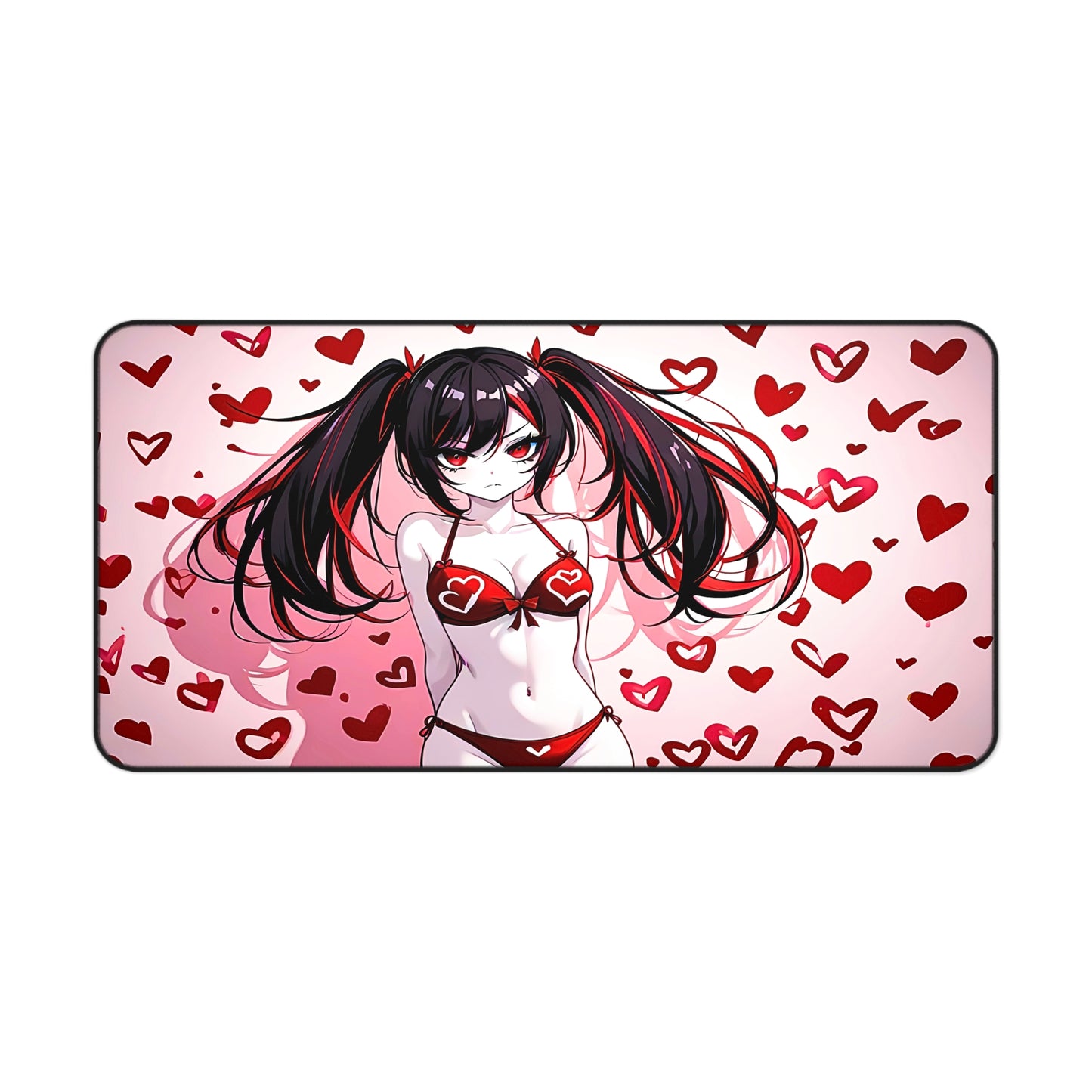 Beautiful Red Hearts Goth Girl Desk Mat sexy anime girl, lewd waifu artwork