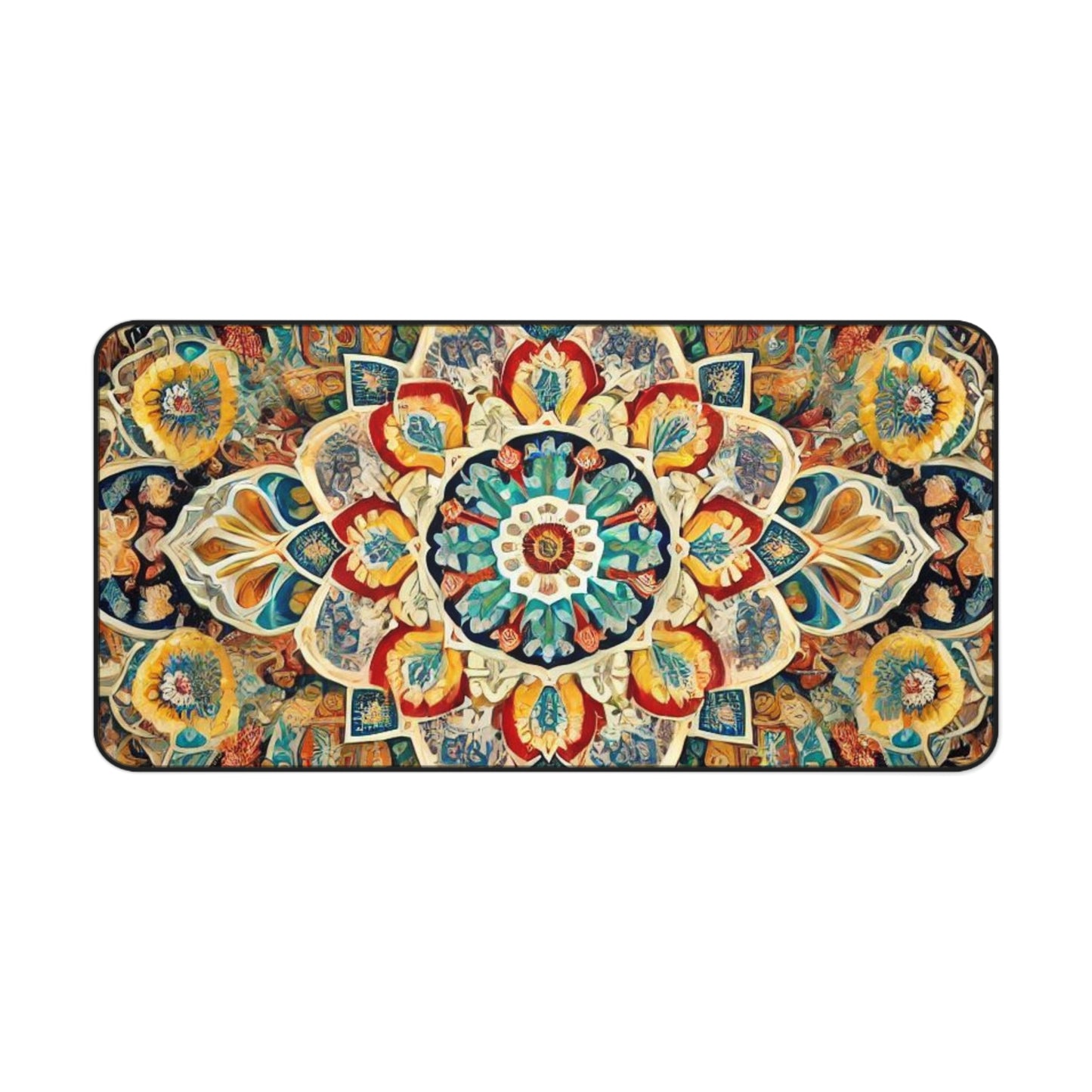 Eye Of Shamsi Persian Carpet Desk Mat with Arabic, Middle Eastern rug textiles with unique oriental patterns perfect for beautiful desk aesthetics