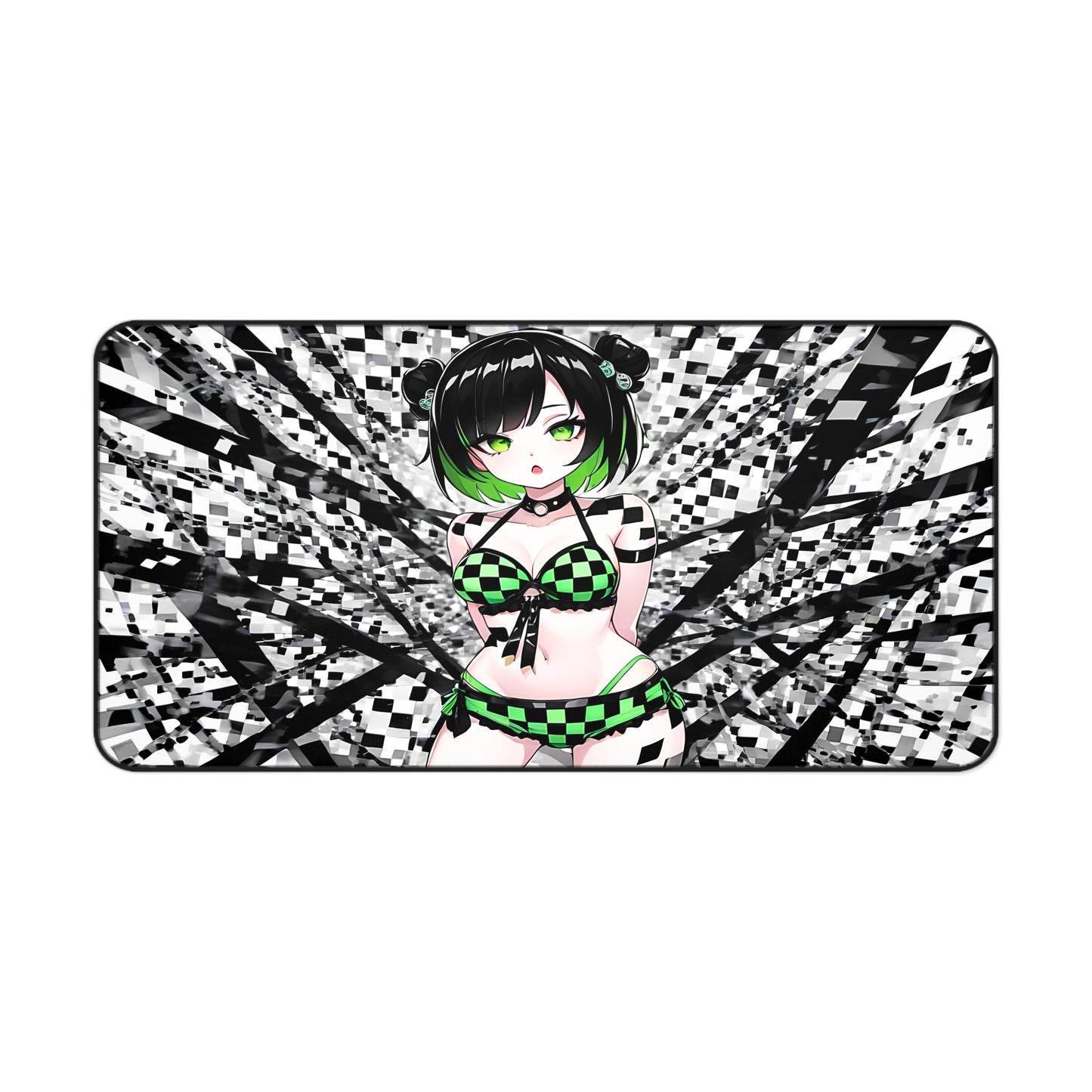 Cute Green Lingerie Goth Girl Desk Mat sexy anime girl, lewd waifu artwork