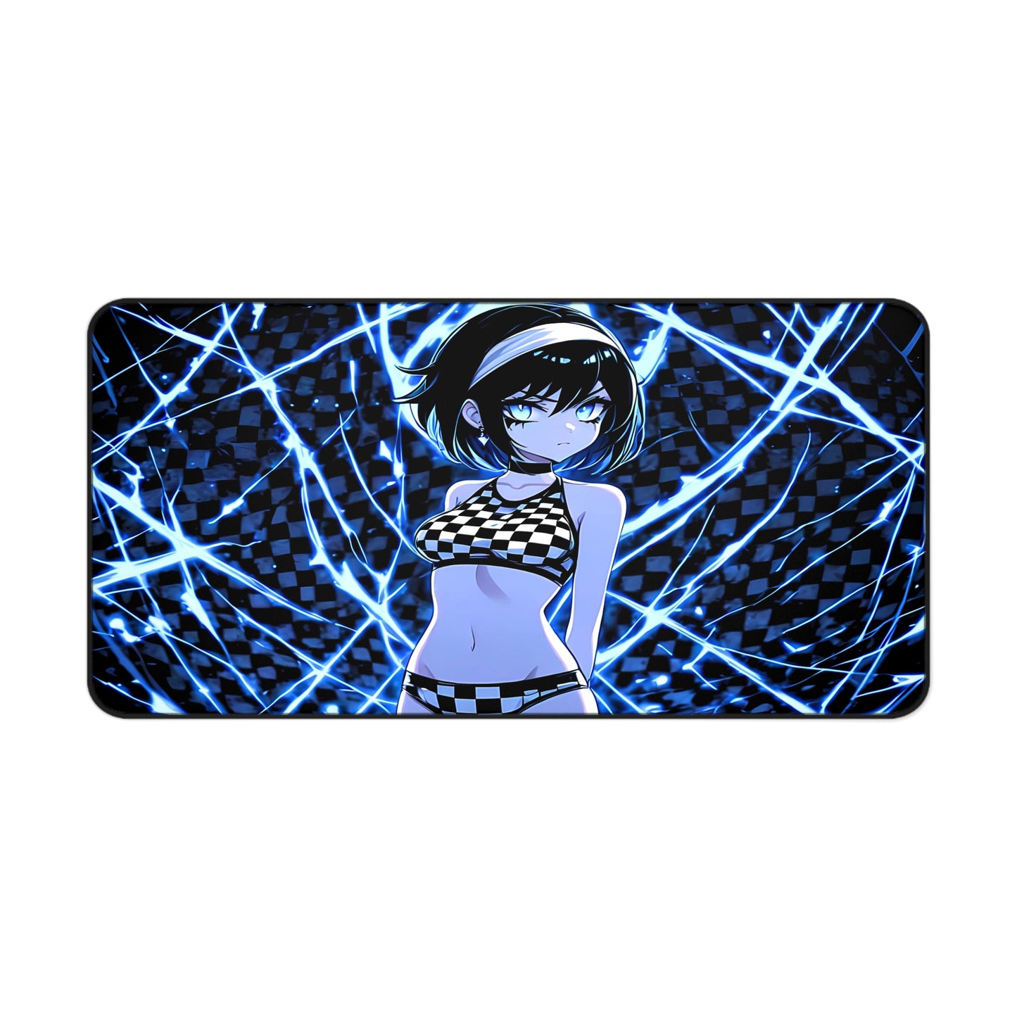 Blue Checkers Annoyed Goth Waifu Desk Mat