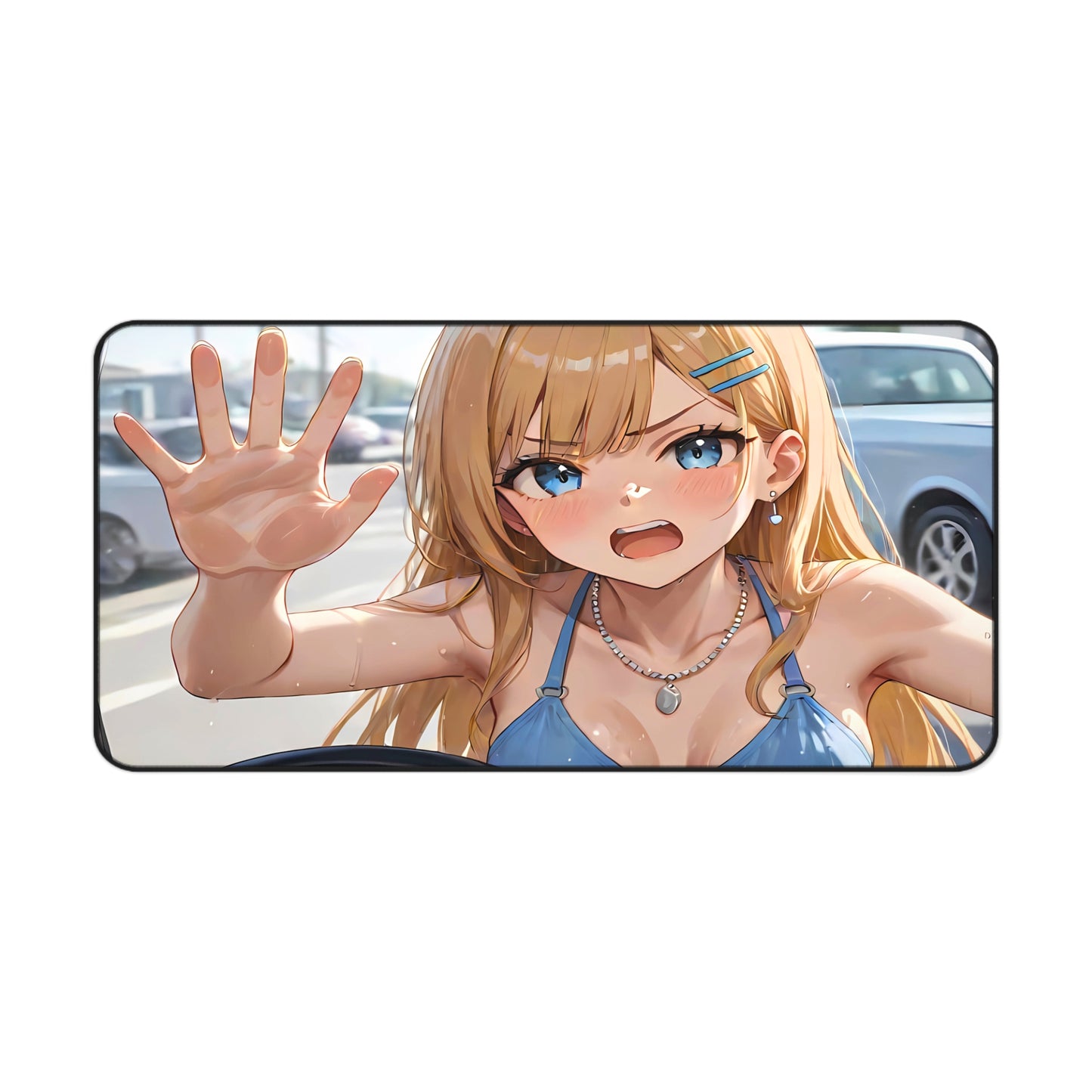 POV Car Wash Sexy Blonde In Blue Bikini Desk Mat sexy anime girl, lewd waifu artwork