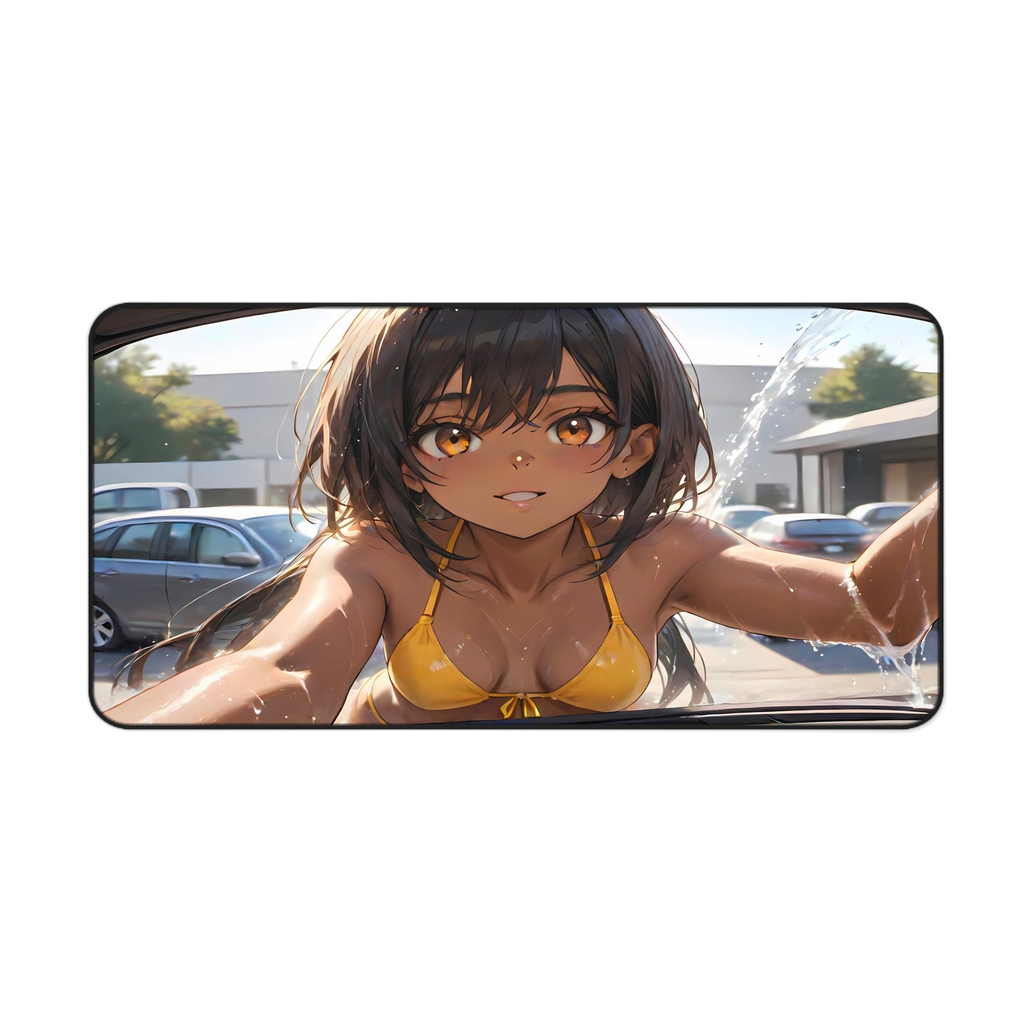 POV Car Wash Sexy Tan Skin Beauty Desk Mat sexy anime girl, lewd waifu artwork