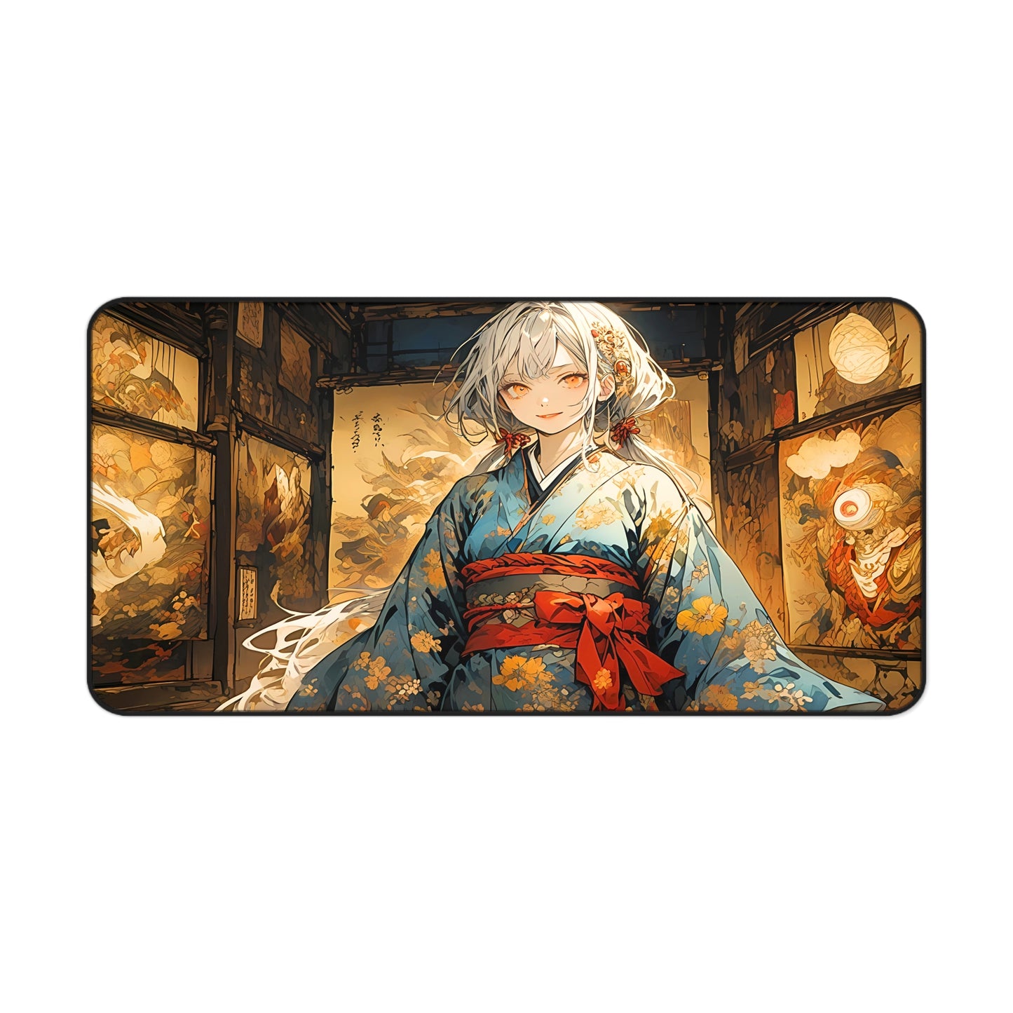 Nihonga - Silver Ghost & Blue Blossom Desk Mat