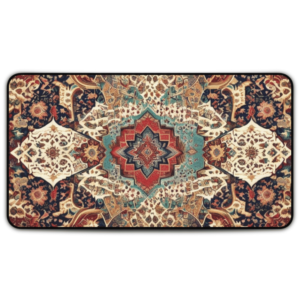Damascus Market Persian Carpet Desk Mat with Arabic, Middle Eastern rug textiles with unique oriental patterns perfect for beautiful desk aesthetics