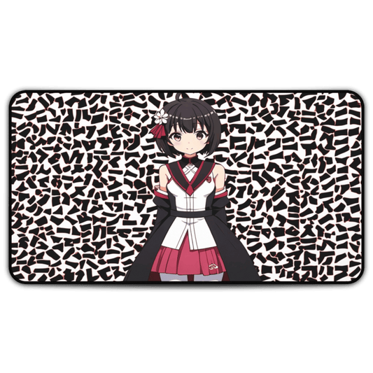 Cute Anime Girl Black & White Pattern Desk Mat sexy anime girl, lewd waifu artwork