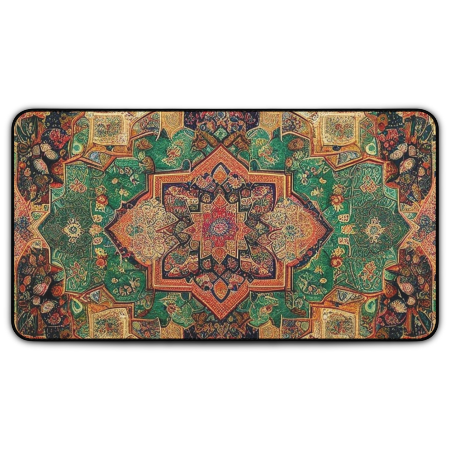 Emerald Visions Persian Carpet Desk Mat with Arabic, Middle Eastern rug textiles with unique oriental patterns perfect for beautiful desk aesthetics