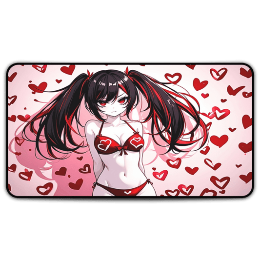 Beautiful Red Hearts Goth Girl Desk Mat sexy anime girl, lewd waifu artwork