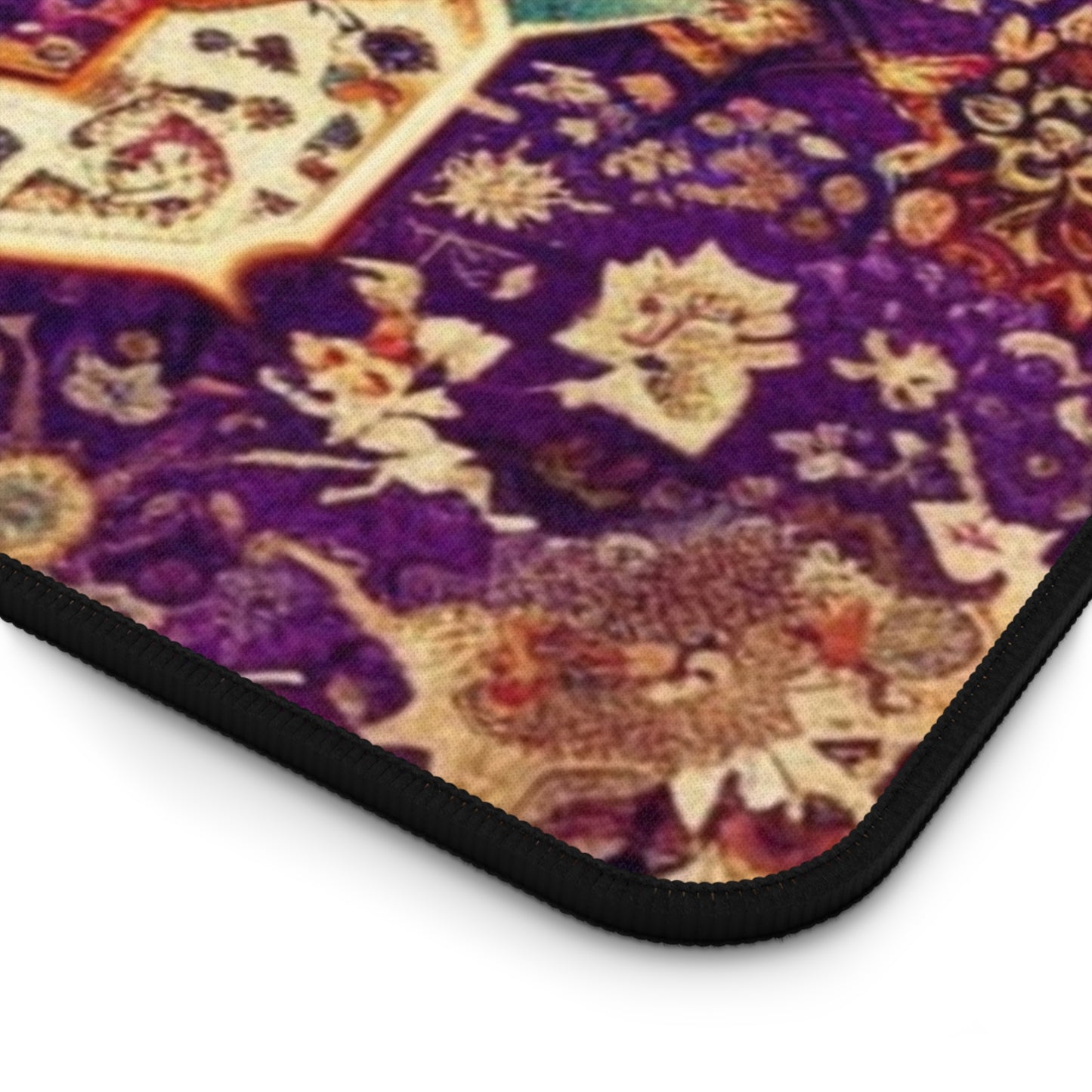Zanobia's Blessing Persian Carpet Desk Mat with Arabic, Middle Eastern rug textiles with unique oriental patterns perfect for beautiful desk aesthetics