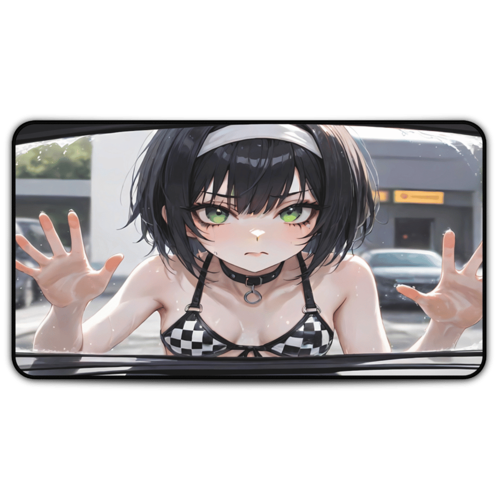 POV Car Wash Emo Girl Checkered Bikini Desk Mat sexy anime girl, lewd waifu artwork