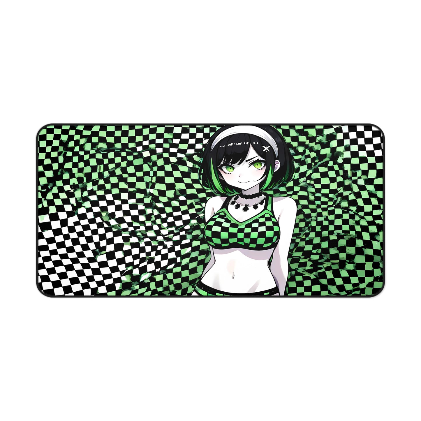 Cute Green Checkers Goth Waifu Desk Mat sexy anime girl, lewd waifu artwork