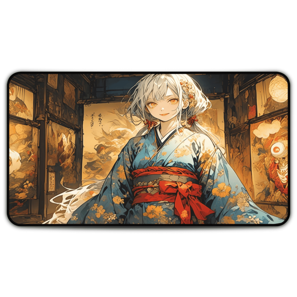 Nihonga - Silver Ghost & Blue Blossom Desk Mat