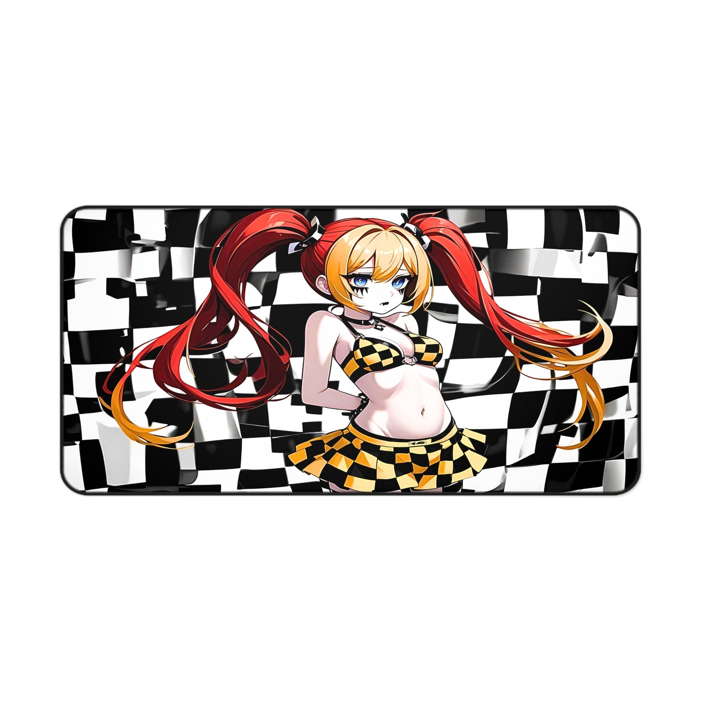 Sexy Yellow Checkered Lingerie Goth Girl Desk Mat sexy anime girl, lewd waifu artwork