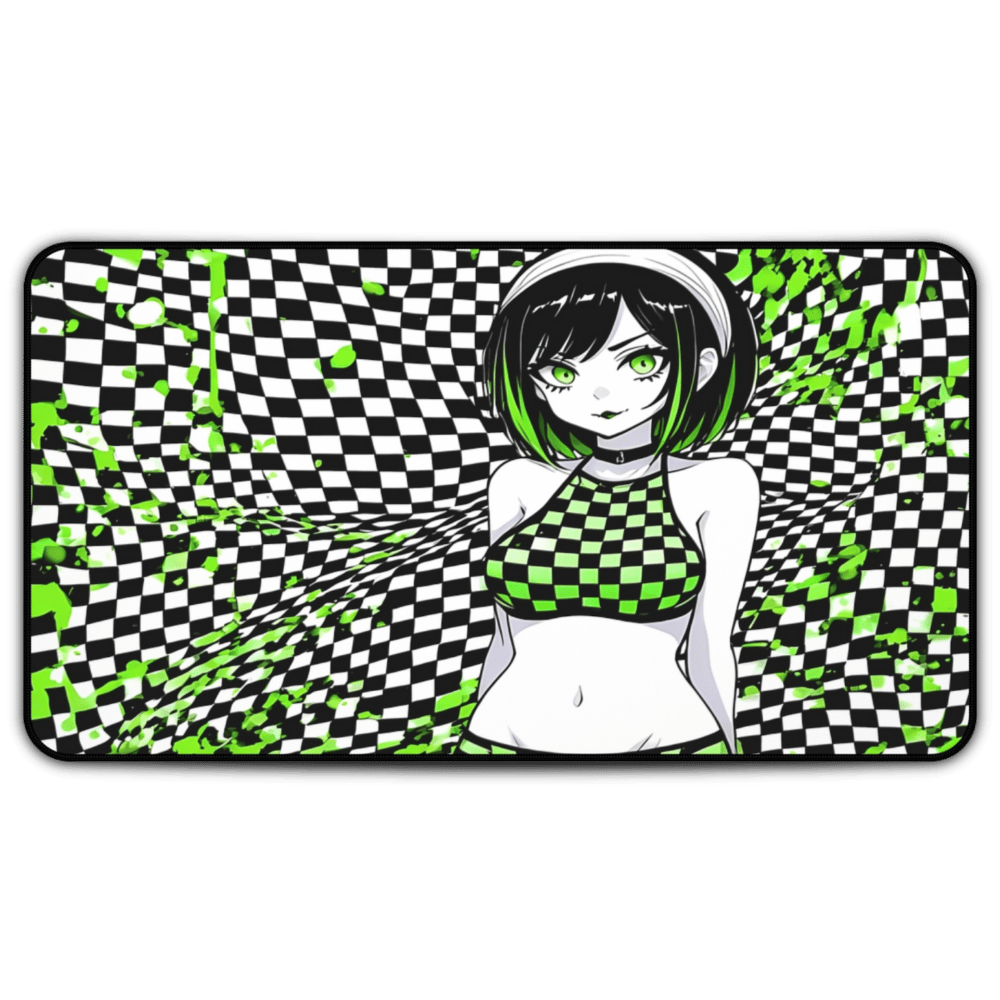Beautiful Green Hair Goth Waifu Desk Mat sexy anime girl, lewd waifu artwork