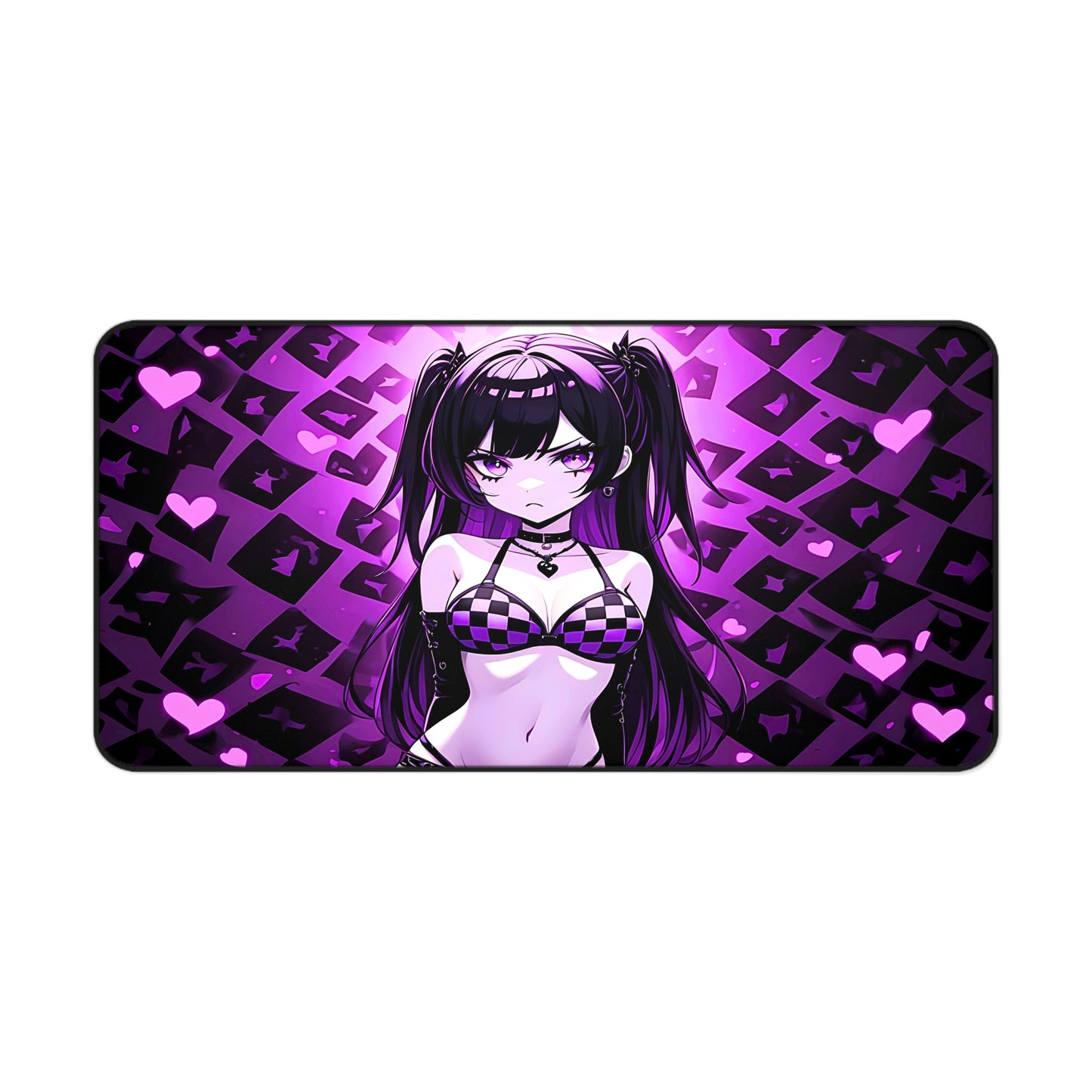 Annoyed Purple Hearts Goth Girl Desk Mat sexy anime girl, lewd waifu artwork