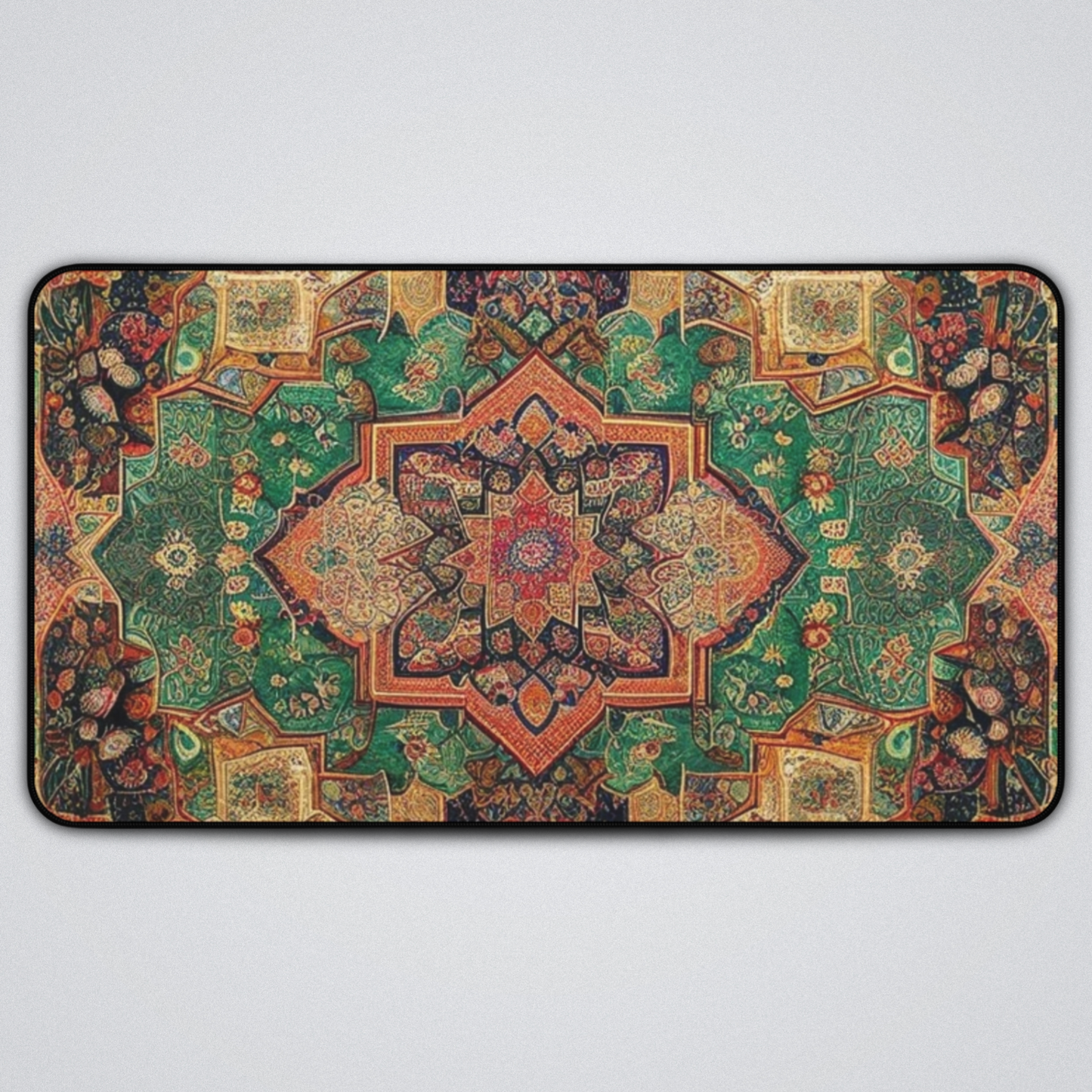 Emerald Visions Persian Carpet Desk Mat with Arabic, Middle Eastern rug textiles with unique oriental patterns perfect for beautiful desk aesthetics
