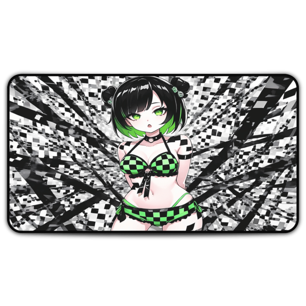 Cute Green Lingerie Goth Girl Desk Mat sexy anime girl, lewd waifu artwork
