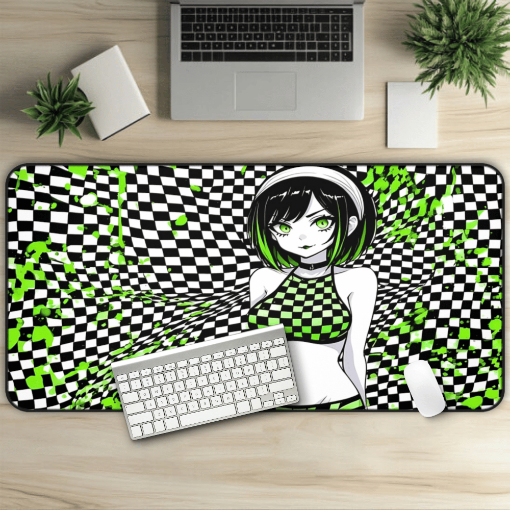 Beautiful Green Hair Goth Waifu Desk Mat sexy anime girl, lewd waifu artwork