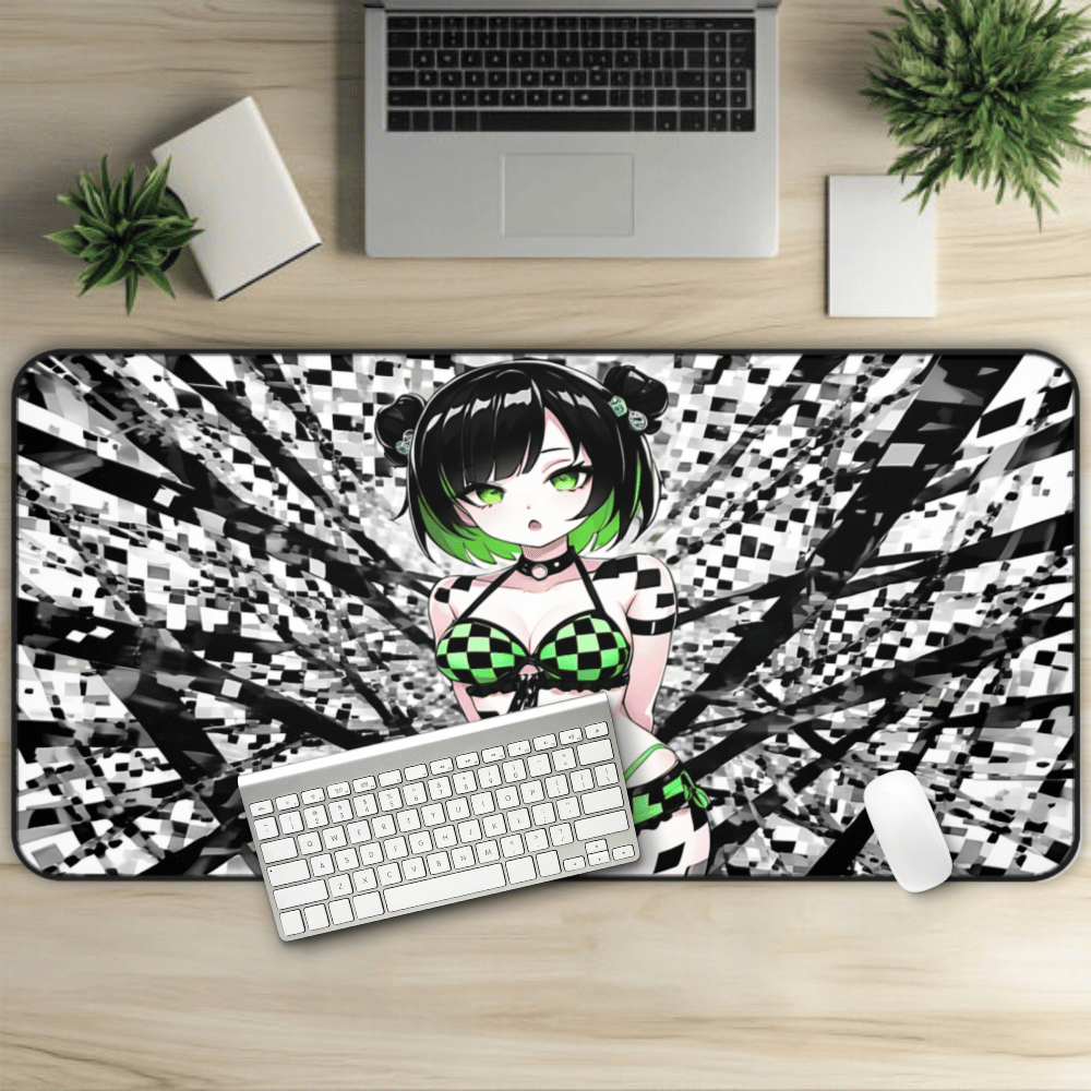 Cute Green Lingerie Goth Girl Desk Mat sexy anime girl, lewd waifu artwork