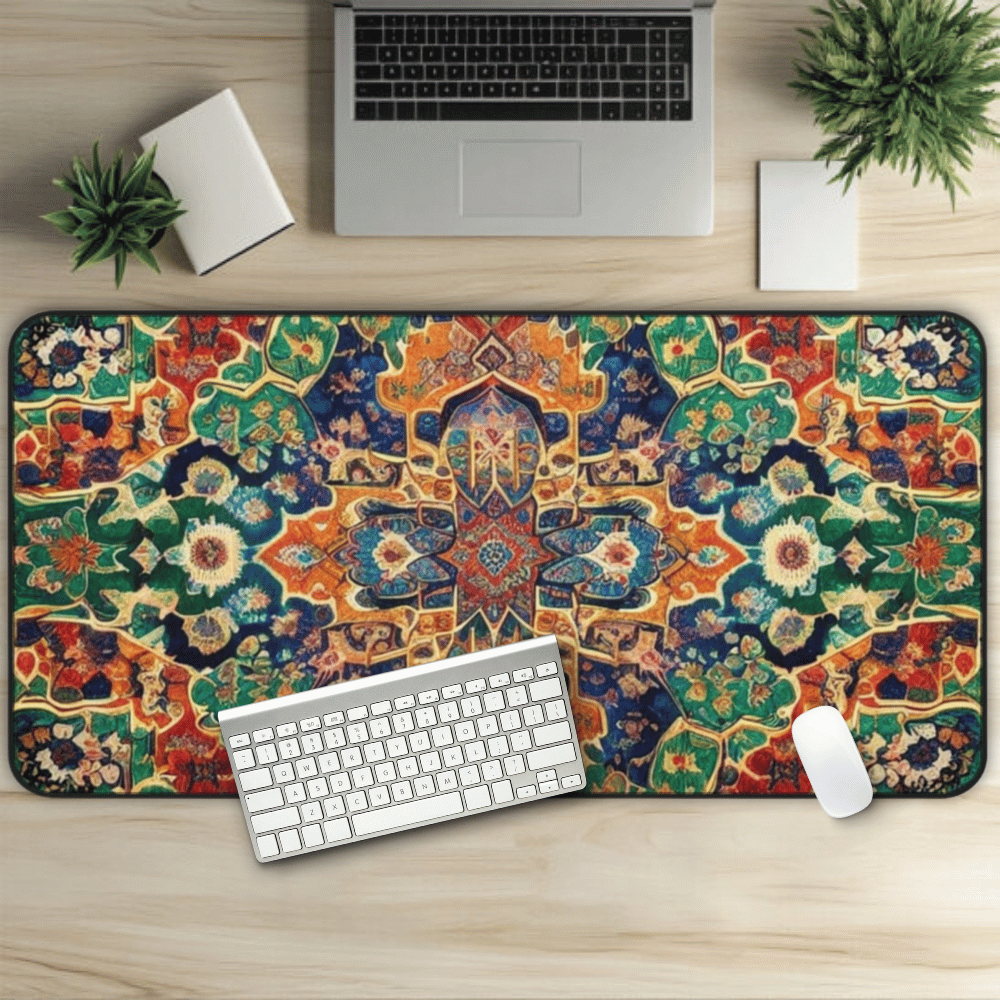 Charm Of Sebek Persian Carpet Desk Mat with Arabic, Middle Eastern rug textiles with unique oriental patterns perfect for beautiful desk aesthetics