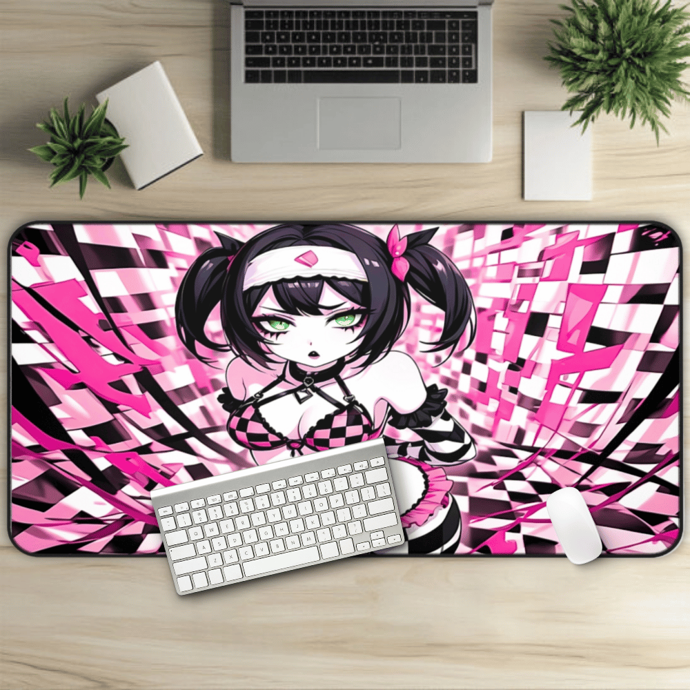 Cute Pink Anime Goth Girl Desk Mat