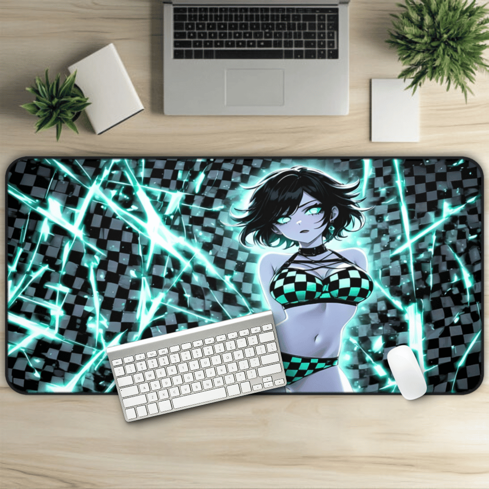 Sexy Neon Green Goth Waifu Desk Mat sexy anime girl, lewd waifu artwork