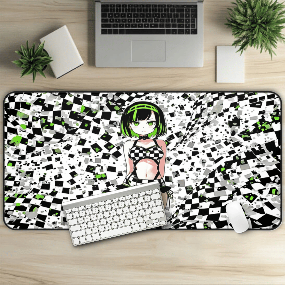 Cute Green Hair Goth Girl Desk Mat sexy anime girl, lewd waifu artwork