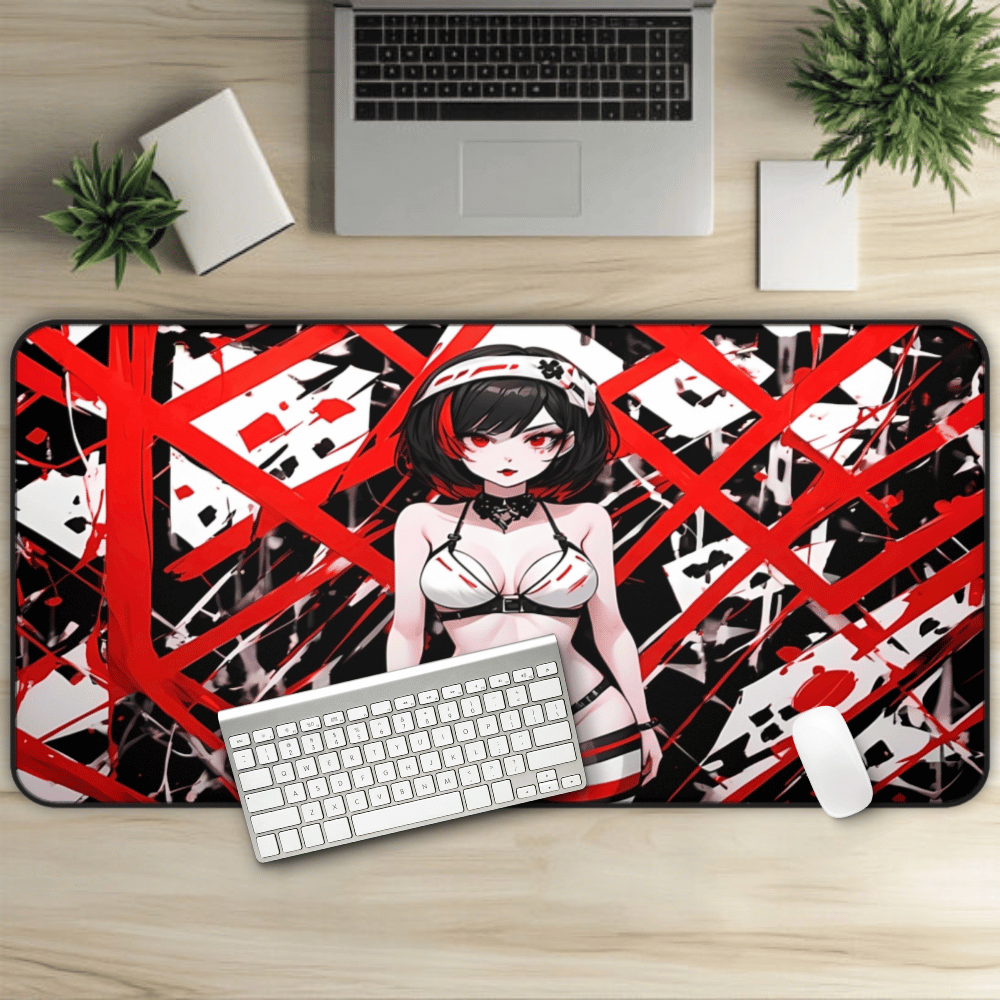 Abstract Goth Girl Desk Mat "Blood Red"