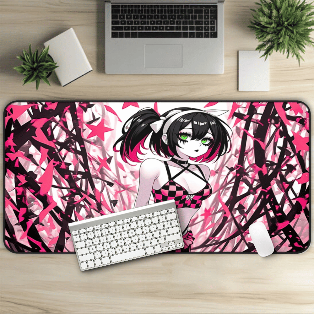 Gorgeous Pink Lingerie Goth Waifu Desk Mat sexy anime girl, lewd waifu artwork