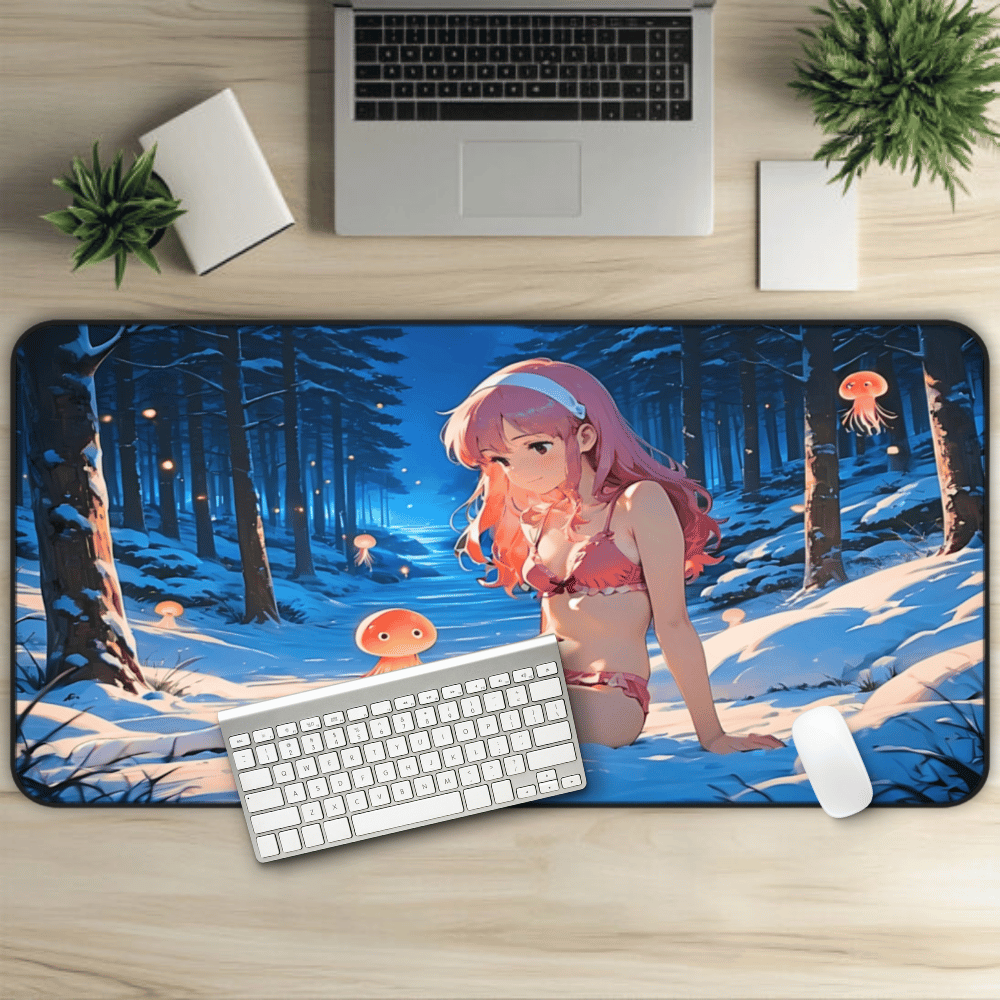 Yumeko – "Our Love Will Never Die" Lewd Anime Desk Mat anime desk mat with dreamy waifu illustration in classic anime style, featuring a beautiful Japanese anime girl and soft aesthetic design