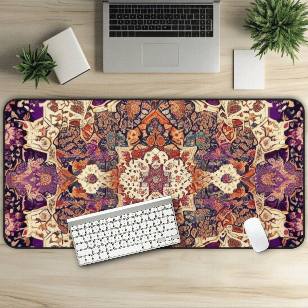 Selene's Final Wish Persian Carpet Desk Mat with Arabic, Middle Eastern rug textiles with unique oriental patterns perfect for beautiful desk aesthetics
