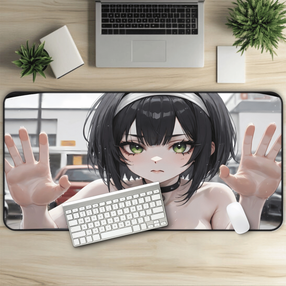 POV Car Wash Topless Pale Skin Emo Girl Anime Desk Mat sexy anime girl, lewd waifu artwork